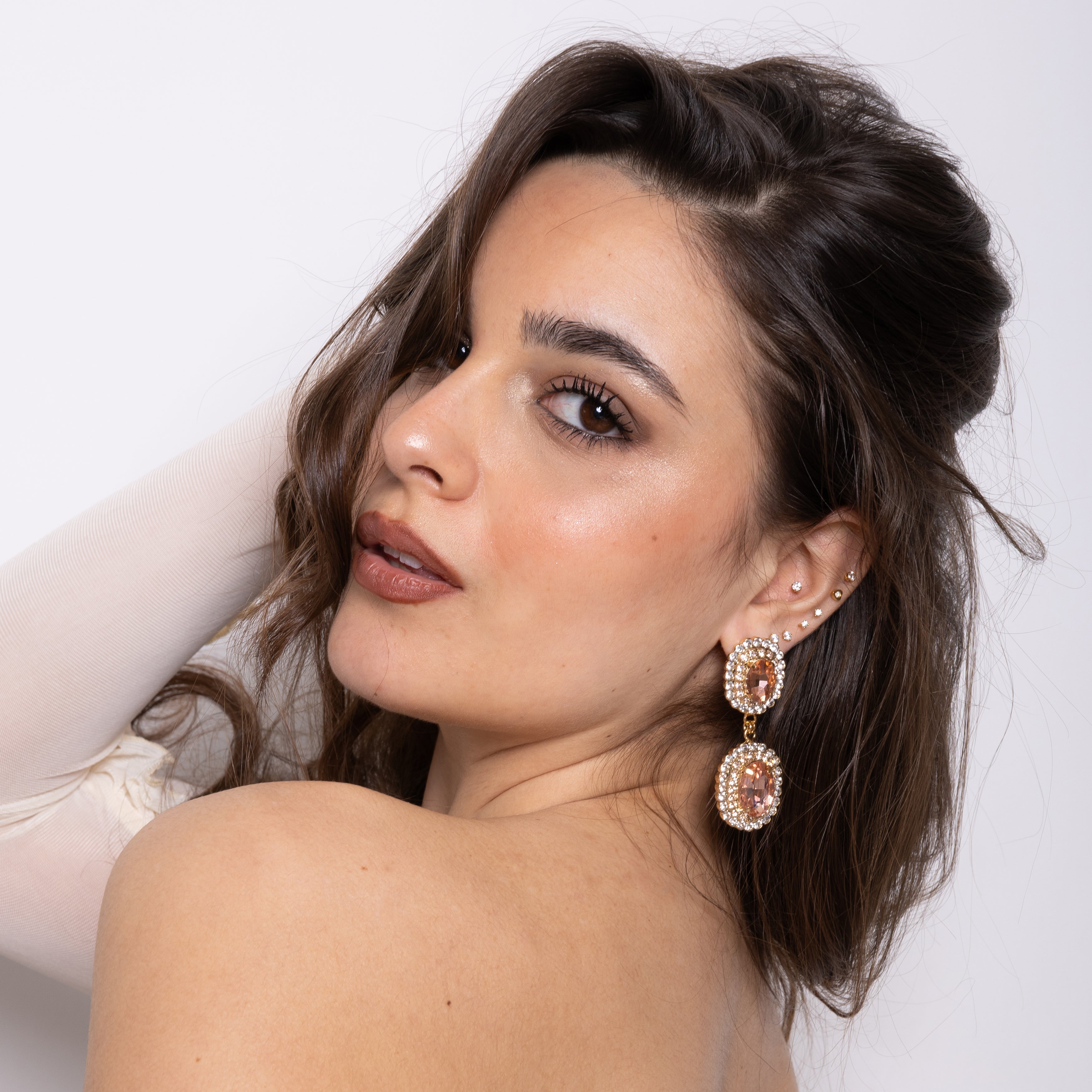 Peach Swarovski Pendant Earrings