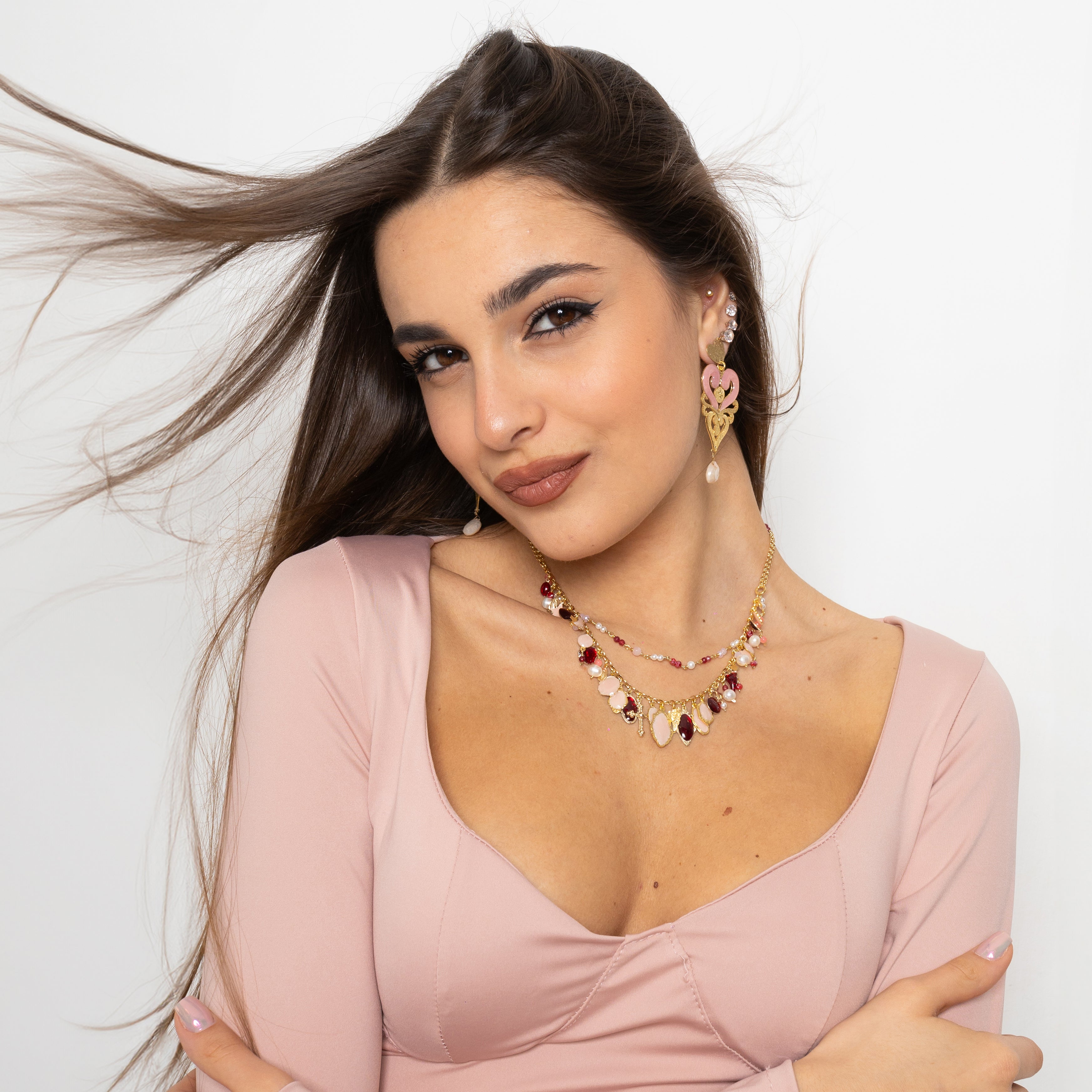 Collana multi charms pink