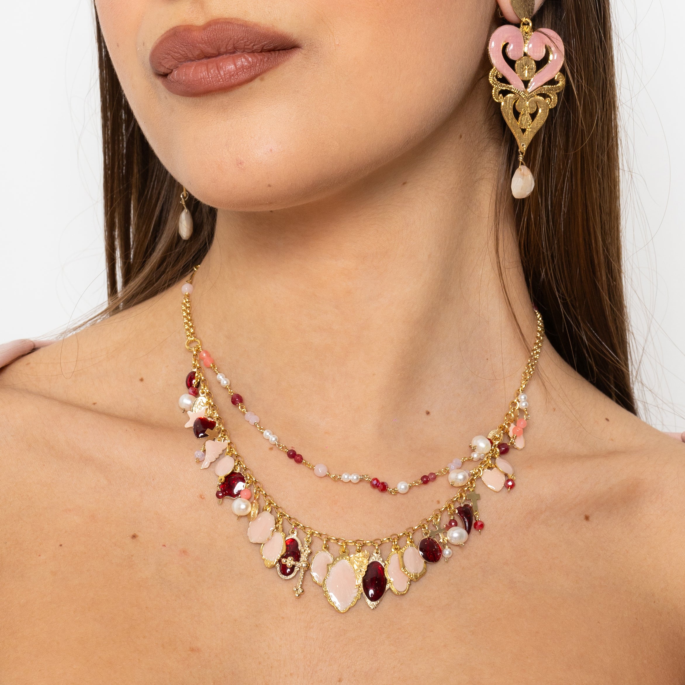 Collana multi charms pink