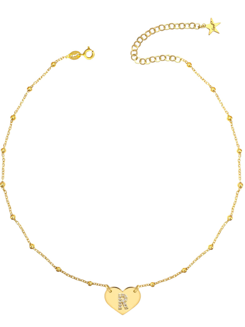 Necklace with heart and letter in zircons