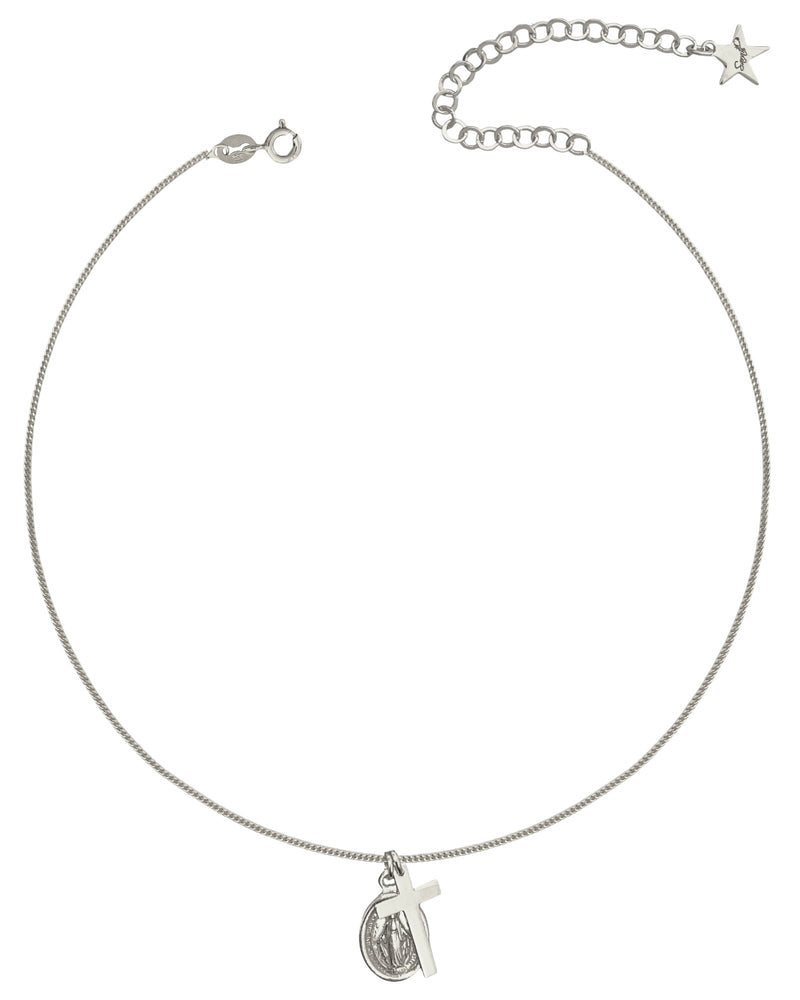 Necklace with cross and holy card