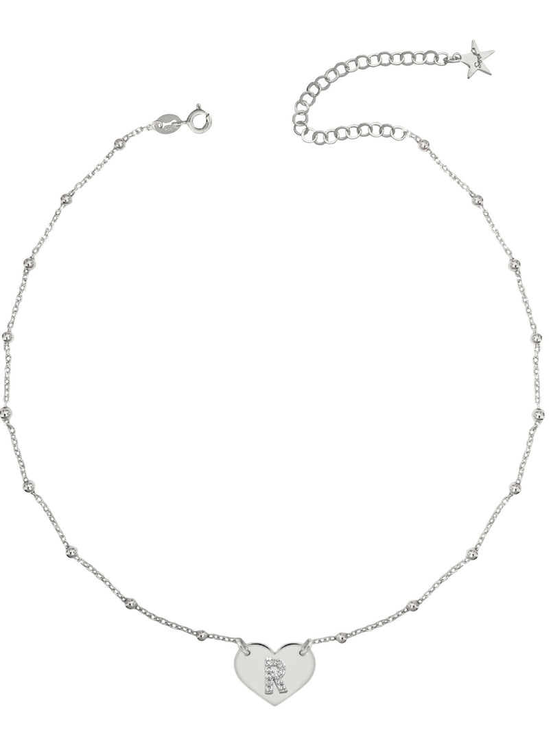 Necklace with heart and letter in zircons