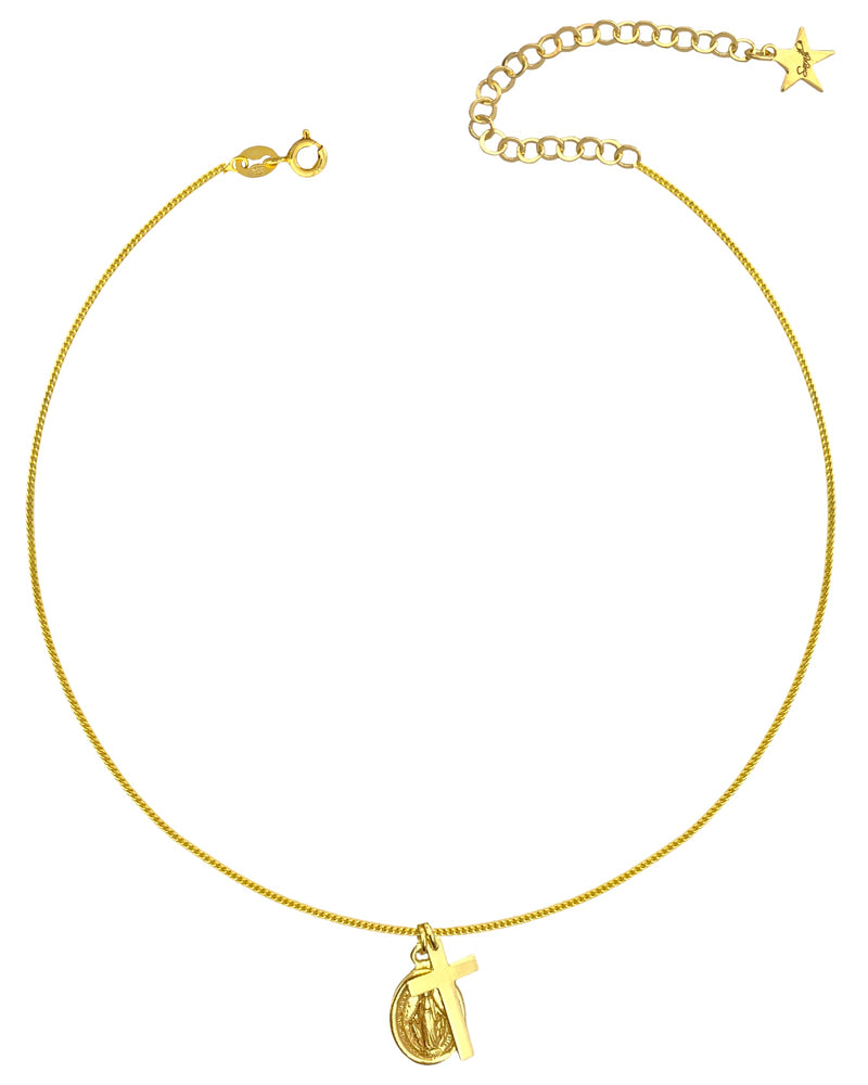 Necklace with cross and holy card
