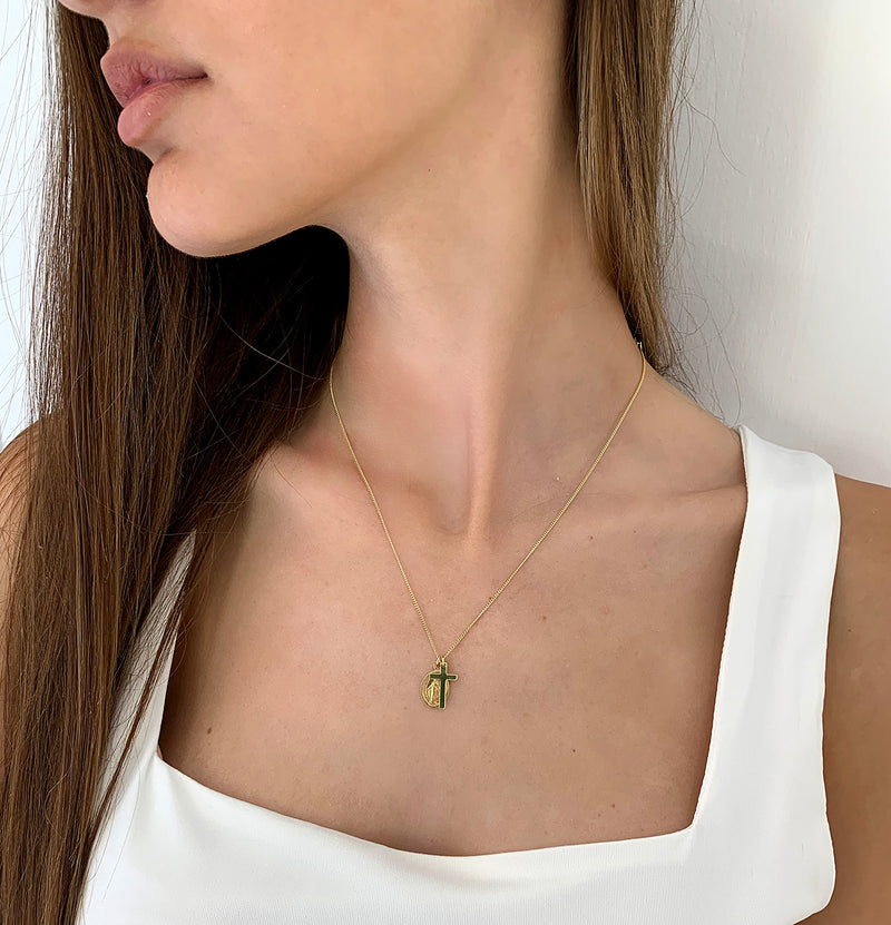 Necklace with cross and holy card