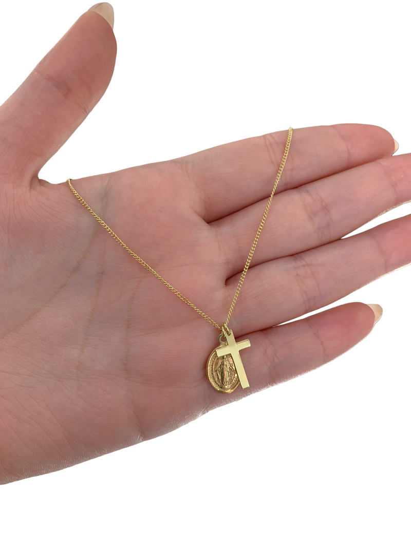 Necklace with cross and holy card