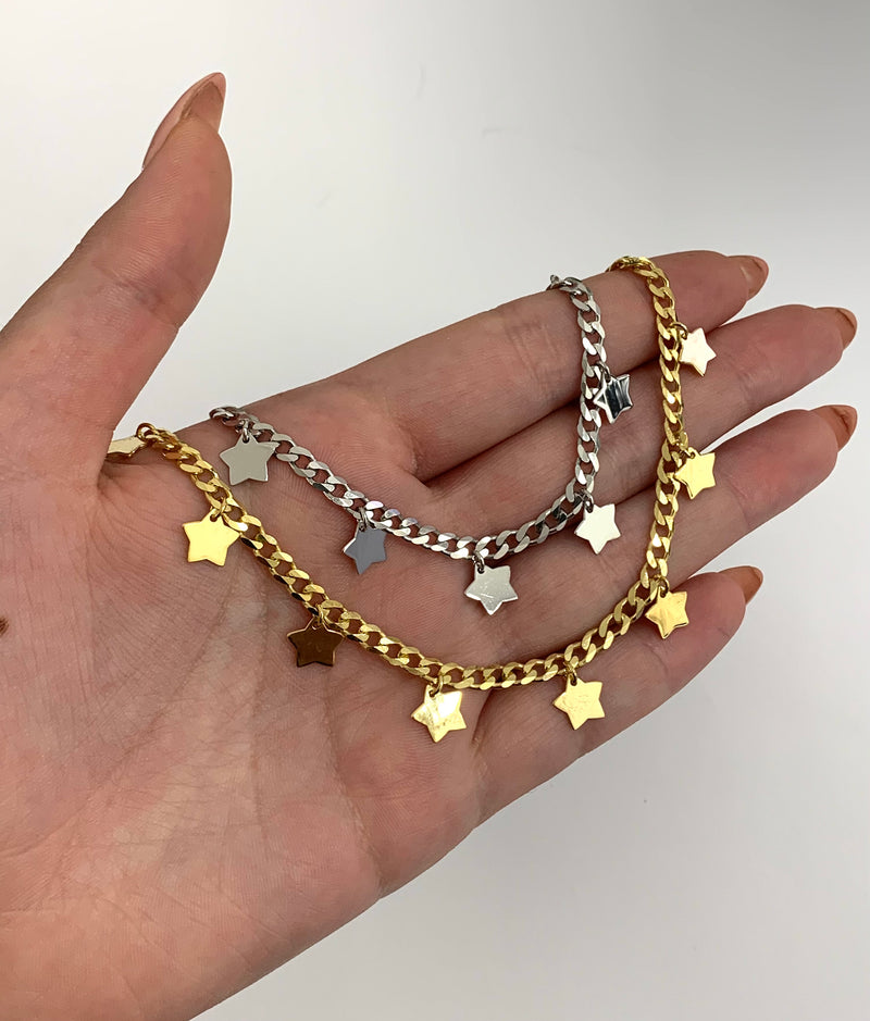 Anklet with groumette chain with hanging stars